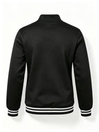 Men'S Half-Open Collar Mid-High Neck Sweatshirt, Contrast Geometric S Logo Print Striped Ribbed Hem Loose Athletic Pullover Top, Suitable for Commute And Casual Wear - Black