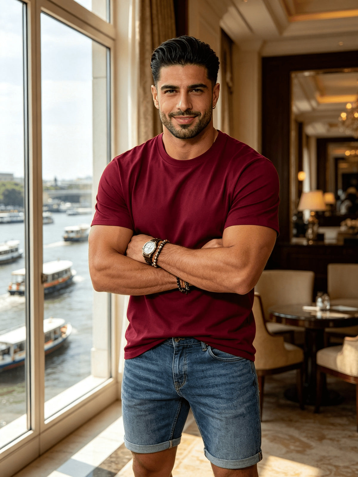 Men's Spring/Summer Solid Color T-Shirt, Short-Sleeve Top, Casual and Breathable, Suitable for Commuting and Outings, Fashionable, Trendy, Simple, and Versatile, a Casual Essential - Burgundy