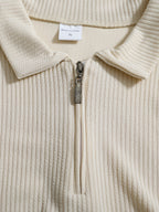 Men's Autumn/Winter Long Sleeve Lapel Outdoor Sports Printed Polo Shirt Casual Half-Zip Shirt - Khaki