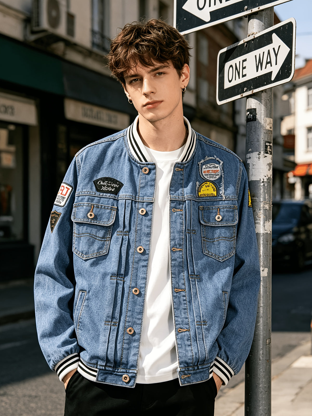 Embroidered Badge Denim Jacket Men'S Slim Fit Denim Jacket Spring And Autumn New 2026 Autumn And Winter Fashion Street Trend Casual Versatile Denim Jacket - Vintage Blue