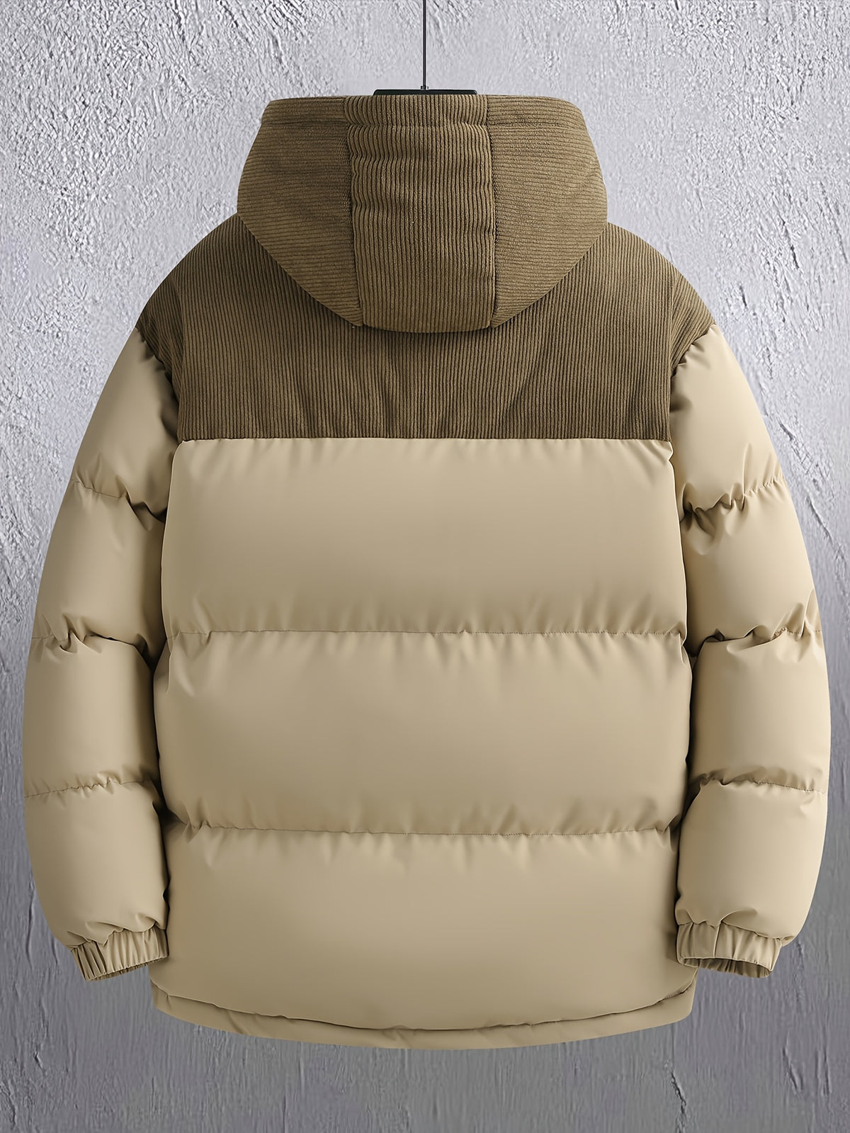 2025 New Winter Removable Hood Jacket Men'S Casual Print Hooded Coat Thickened Trendy Top Outerwear Men - Khaki