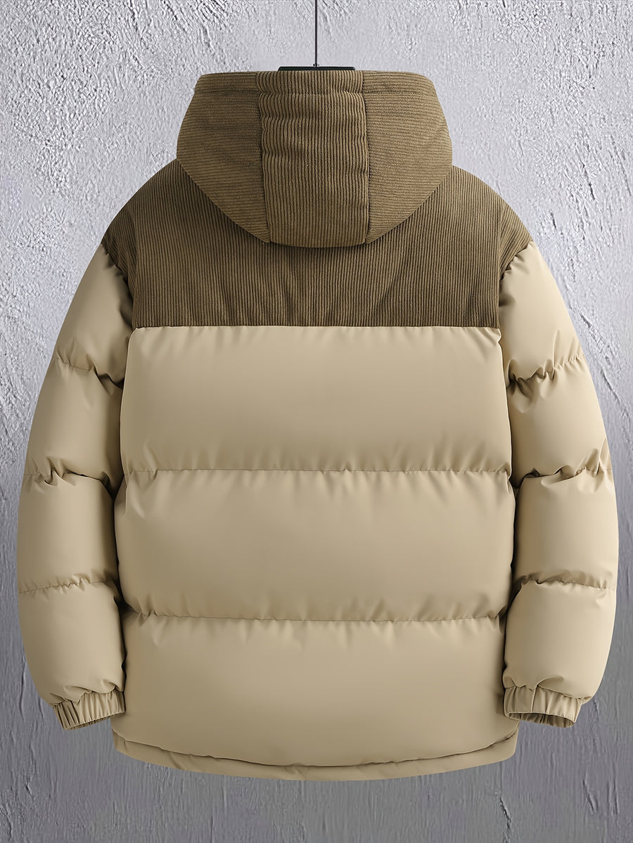 2025 New Winter Removable Hood Jacket Men'S Casual Print Hooded Coat Thickened Trendy Top Outerwear Men - Khaki