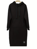 Women's Pullover Hoodie Dress for Autumn and Winter - Black