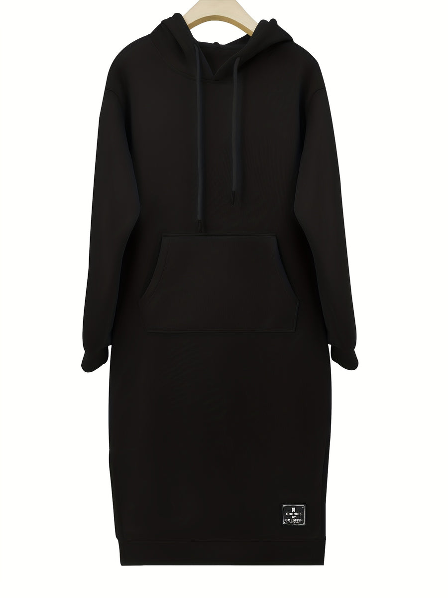Women's Pullover Hoodie Dress for Autumn and Winter - Black