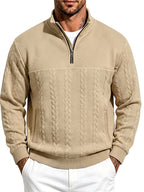 Whale Crossing OBM Men's Spring, Autumn, Winter Classic Fashion Italian Milanese Label Knitted Cable Knit Stand Collar Sweatshirt - Khaki