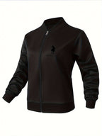 2025 Women's New Casual Sport Jacket, Popular Print Design with Double Print on Front and Back, Baseball Collar, Pockets, Comfortable Breathable Stretch Fabric, Fitted Hem and Cuffs - Black