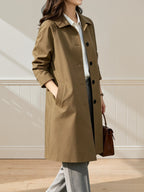 Women'S British Style Mid-Length Trench Coat, Easy And Atmospheric Commuter Temperament Style Jacket, Non-Picky Body Farewell to Passerby Look, Unlined Fabric Style - Khaki
