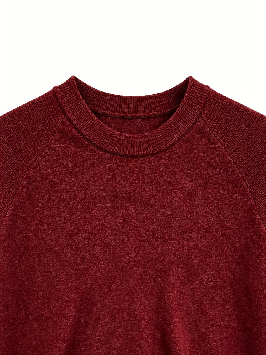 2026 Light Luxury Texture Men'S Off-Shoulder Knit Short Sleeve, Comfortable And Breathable Summer T-Shirt - Burgundy