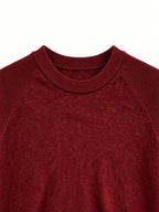 Men's Round Neck Raglan Sleeve Short Sleeve T-Shirt, Summer Breathable Solid Color Casual Versatile Business Short Sleeve Base Layer - Burgundy