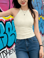 Women's Halter Neck Camisole, a Backless Top for Layering or Wearing Alone - Apricot