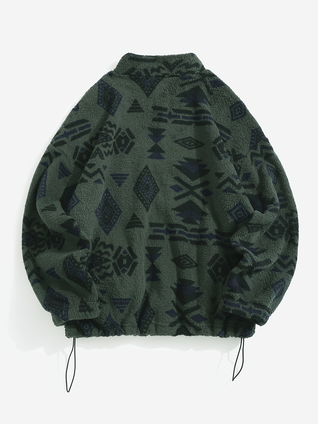 Women's Ethnic Print Microfleece Plush Zip-Up Jacket - Green