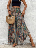 Directed Bohemian Paisley Elastic Waist Pants Skirt Casual Loose Wide Leg Pants - Mixed colors