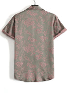 Men's French-Style Luxury Short-Sleeve Shirt - Button-Front Collar Shirt Suitable for Hawaiian Beach Vacations & Daily Wear, Machine Washable Summer Shirt with Plant, Non- Suitable for Hawaiian Outfits & Gifts for Men - Khaki
