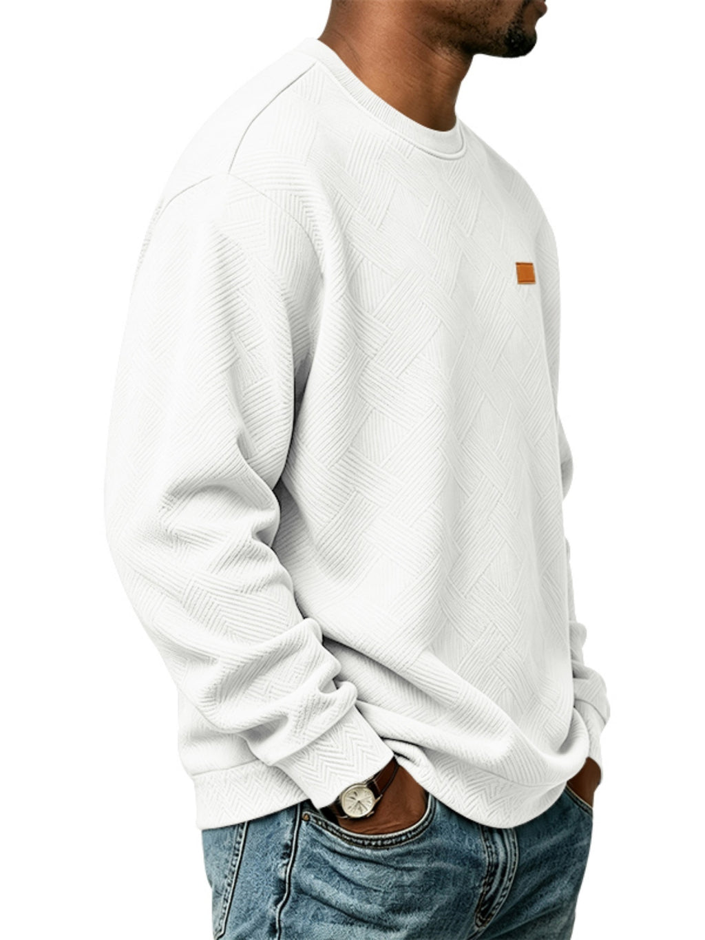 Men'S Fall Winter Crew Neck Sweatshirt 3D Textured Long Sleeve Pullover Loose Fit Casual Sports Commute Daily Home Outer Top Plus Size - White
