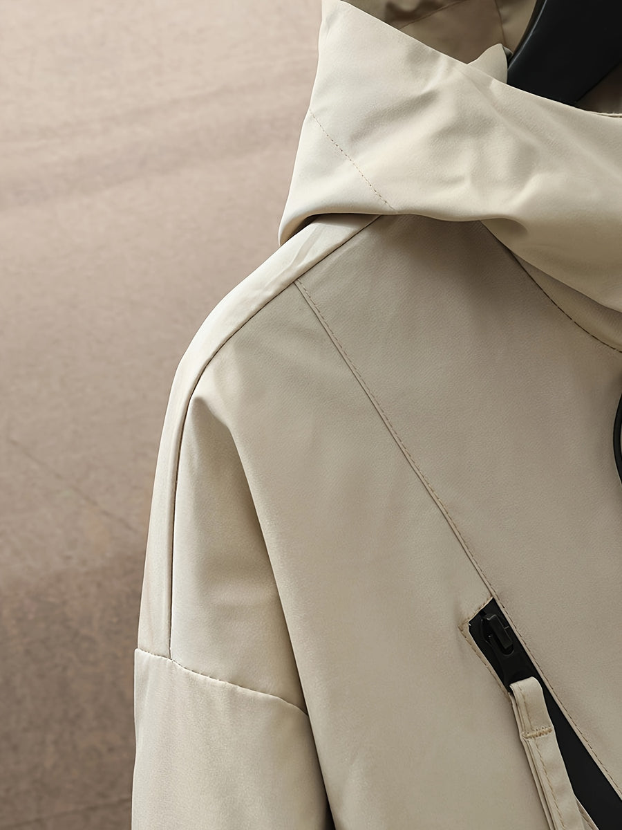 [Pearson OBM] Mountain Style Men'S Jacket Hooded Windbreaker, Irregular Zipper, Collar with Personalized Label, Imported Zipper, Fashionable And Individual, Easy Pockets, Suitable for Autumn Winter Sports, Casual - Off-white