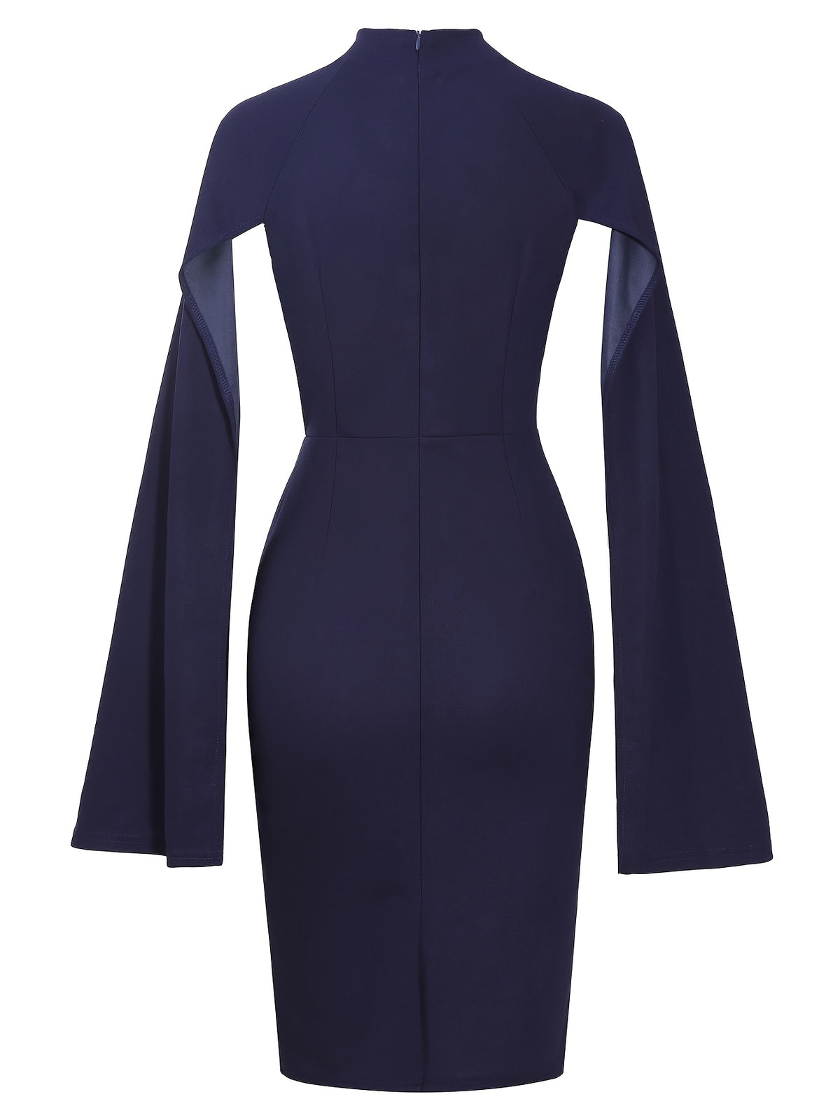 Women Elegant O-Neck Cape Cocktail Party Bodycon Dress - Navy Color