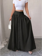 Women'S Button-Long Skirt, Fashionable Versatile Vacation Office Christmas Date Spring Autumn New - Black