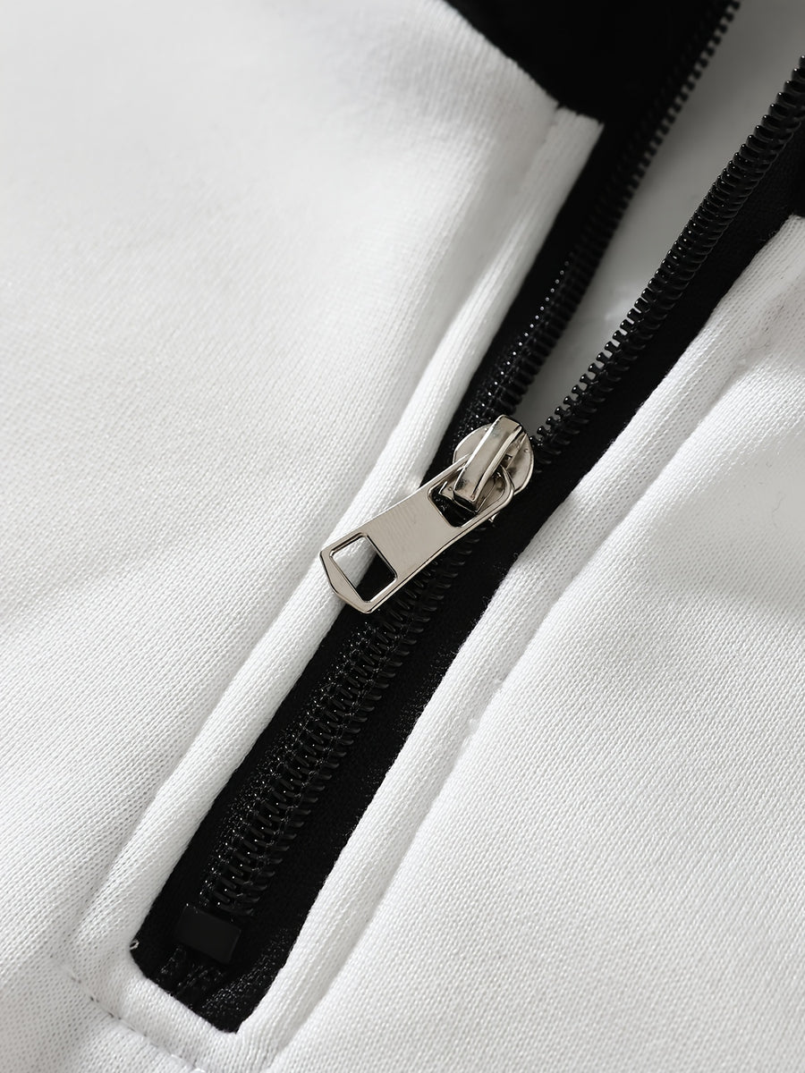 California Red and Blue No. 23 Round Badge Vintage American Black and White Colorblock Half-Zip Sweatshirt - White