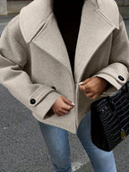Women's Large Turn- Collar Decorative Button Long Sleeve Casual Loose Coat - Gray Apricot