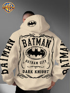 Warner Bros. Authorized American Cool Batman Retro Border Printed Hooded Sweatshirt with Adjustable Drawstring, Comfortable And Warm, Fashionable And Versatile Men'S Casual Sweatshirt, Suitable for Autumn And Winter Wear - Apricot