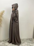 Fashionable Muslim Batwing Sleeve Hooded Abaya Casual Hooded Dress - Dark Brown