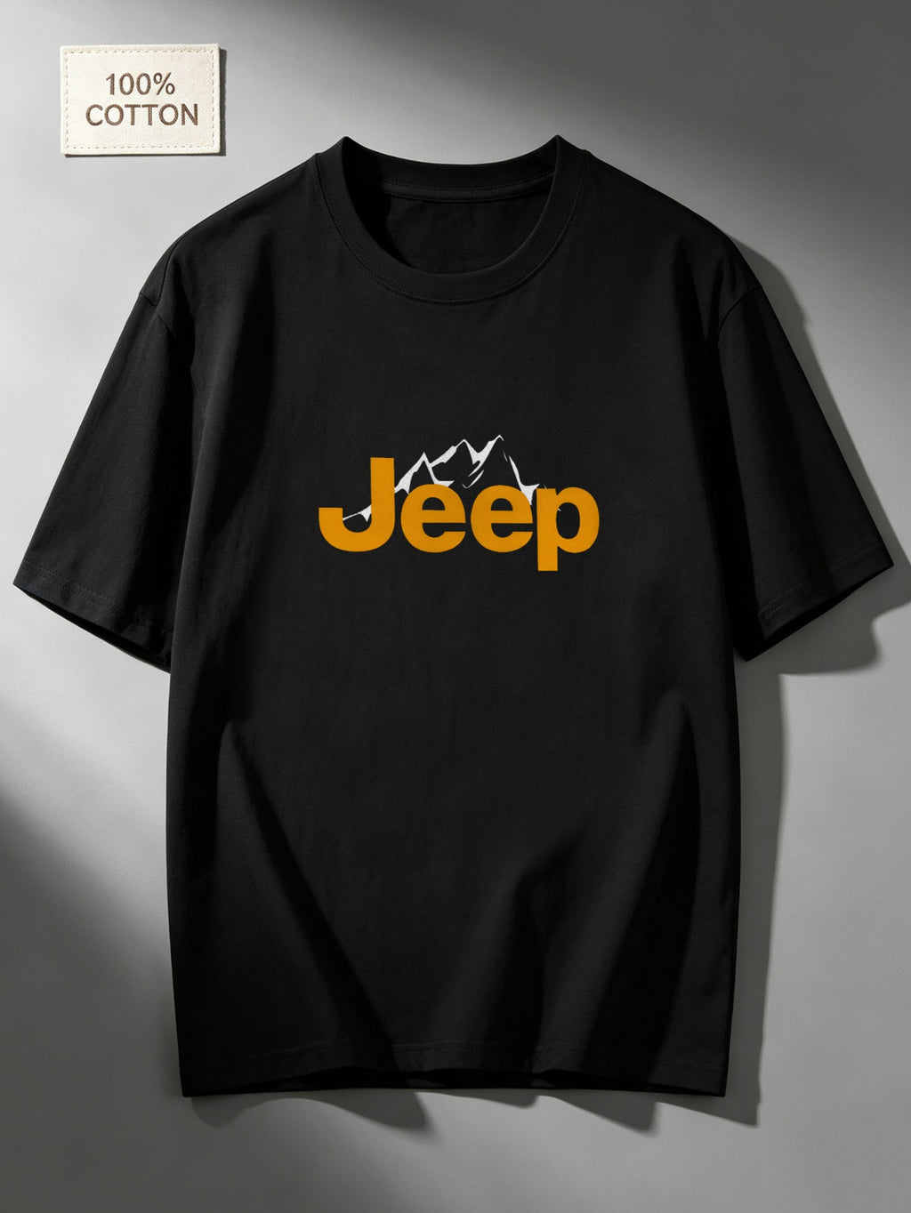 New Cotton Casual Men's T-Shirt Jeep Mountain Logo Graphic Tee Summer Outdoor Gift for Boyfriend Husband Father - Black