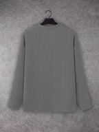Spring/Autumn Men's Large V-Neck Linen Long Sleeve Shirt, a Versatile and Basic Men's Long Sleeve Top, Featuring a Casual and Comfortable V-neck Design, Suitable for Daily and Casual Wear - Grey