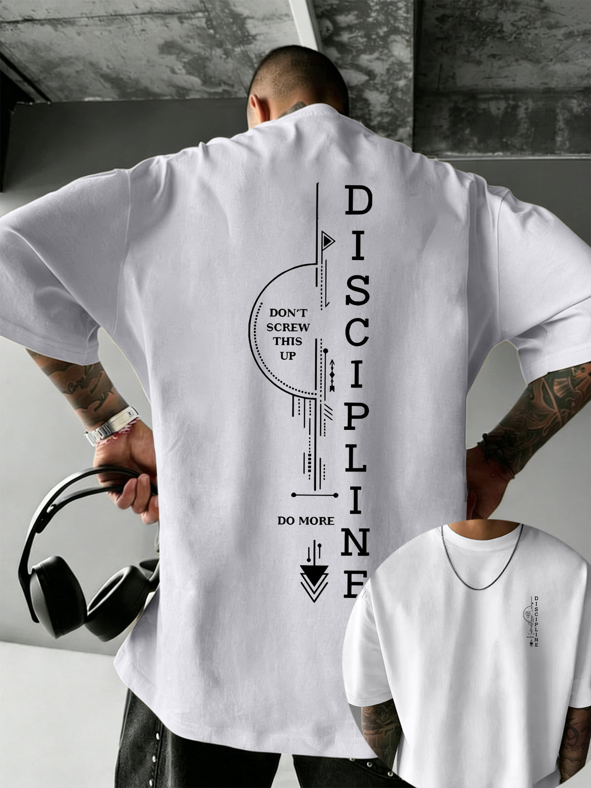 Men'S 100% T-Shirt, Letter Print on Back, Comfortable And Breathable, All-Season Wear, Casual Style - White