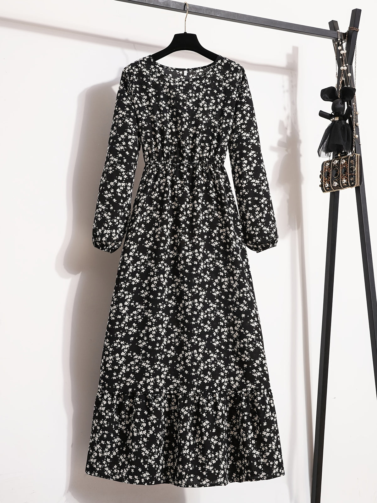 Elegant Vintage -Line Maxi Dress with Flared - -Length Suitable for Parties, Weddings, Vacations, Round Neck Machine Washable Dress, Spring/Autumn Outfits for Special Occasions - Mixed colors