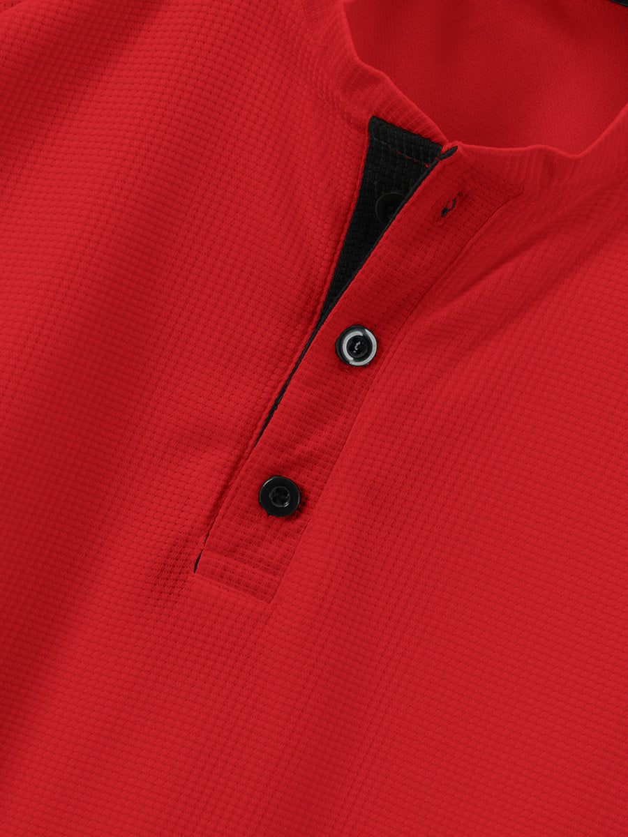 Men'S Short Sleeve Henley Shirt, Summer Button-Up Knit Style, Breathable And Fashionable, High-Quality Casual Outdoor Top, Suitable for Spring And Summer Seasons - Red