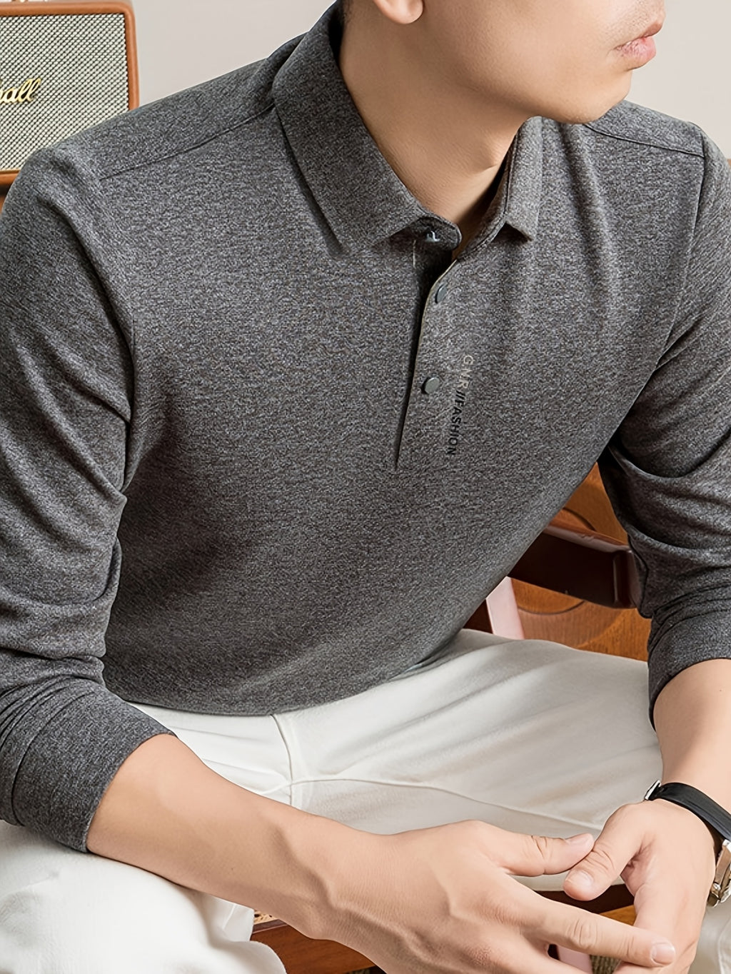 New Autumn 2026 Men's Long-Sleeve T-Shirt, Solid Color Lapel, Simple Daily Wear, Casual Polo Shirt - 【Light Grey】