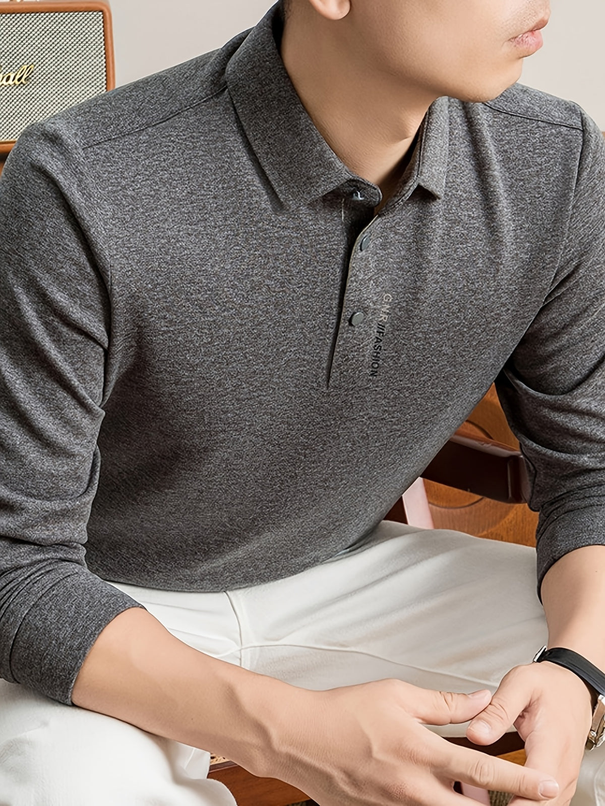 New Autumn 2026 Men's Long-Sleeve T-Shirt, Solid Color Lapel, Simple Daily Wear, Casual Polo Shirt - 【Light Grey】