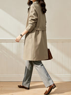 Women'S British Style Mid-Length Trench Coat, Easy And Atmospheric Commuter Temperament Style Jacket, Non-Picky Body Farewell to Passerby Look, Unlined Fabric Style - Apricot