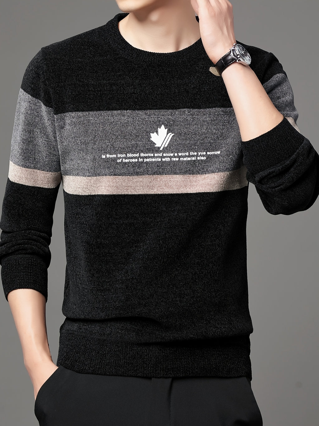 Men's Winter -Lined Thickened Pullover Sweater, Warm, Comfortable, and Casual - Black