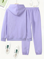 Butterfly Heart Print Hoodie And Pants Set, Casual Long Sleeve Hoodie And Jogger Set, Women'S Hooded Pocket Outfit - Purple