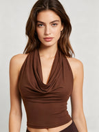 New Slim-Fit Women's Fashion Hot Sexy Halter Neck Off-the-Shoulder Reversible Trendy Bodysuit - Burgundy