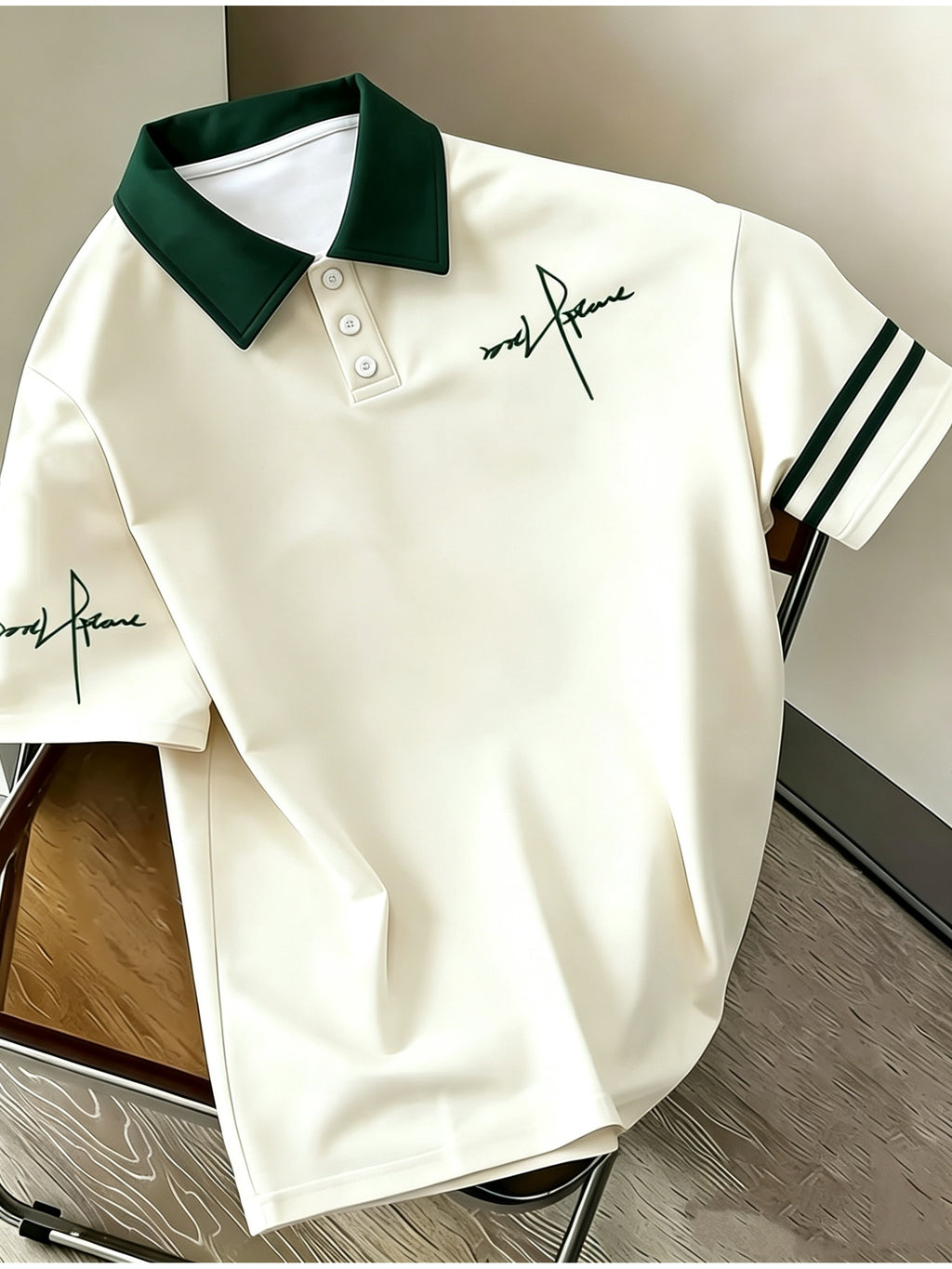 Ins Blogger Same Style Atmospheric Preppy Polo Symmetrical Thin Line Signature Color-Block Short Sleeve Top - Mixed colors