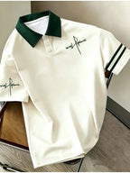 Ins Blogger Same Style Atmospheric Preppy Polo Symmetrical Thin Line Signature Color-Block Short Sleeve Top - Mixed colors