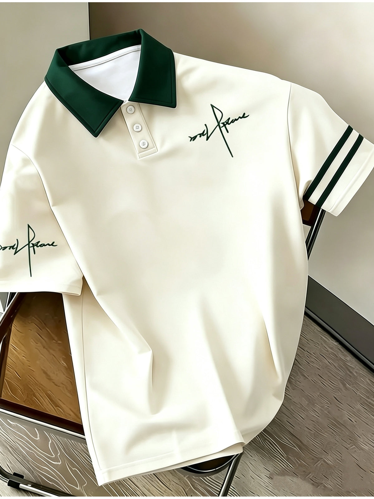 Ins Blogger Same Style Atmospheric Preppy Polo Symmetrical Thin Line Signature Color-Block Short Sleeve Top - Mixed colors