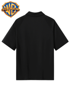 Warner Bros Official American Street Sketch Hand-Drawn Style Superman Shield S-Logo Print, Men's Fashion Casual Short-Sleeve Polo Shirt, Side Contrast Color Stripe Design, Men's Breathable Short-Sleeve Lapel Top, Suitable for Business - Black
