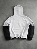[Warner Bros. Official] Men's Raglan Sleeve Gray and Black Hooded Sweatshirt, Joker HER JOKER Sketch Portrait, Scrawled Line Sketch Print, Autumn/Winter Loose Color-Block Sport Hoodie, Streetwear Fashion Casual Versatile Sportswear for Autumn/Winter - Light Gray And Black