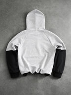 [Warner Bros. Official] Men's Raglan Sleeve Gray and Black Hooded Sweatshirt, Joker HER JOKER Sketch Portrait, Scrawled Line Sketch Print, Autumn/Winter Loose Color-Block Sport Hoodie, Streetwear Fashion Casual Versatile Sportswear for Autumn/Winter - Light Gray And Black