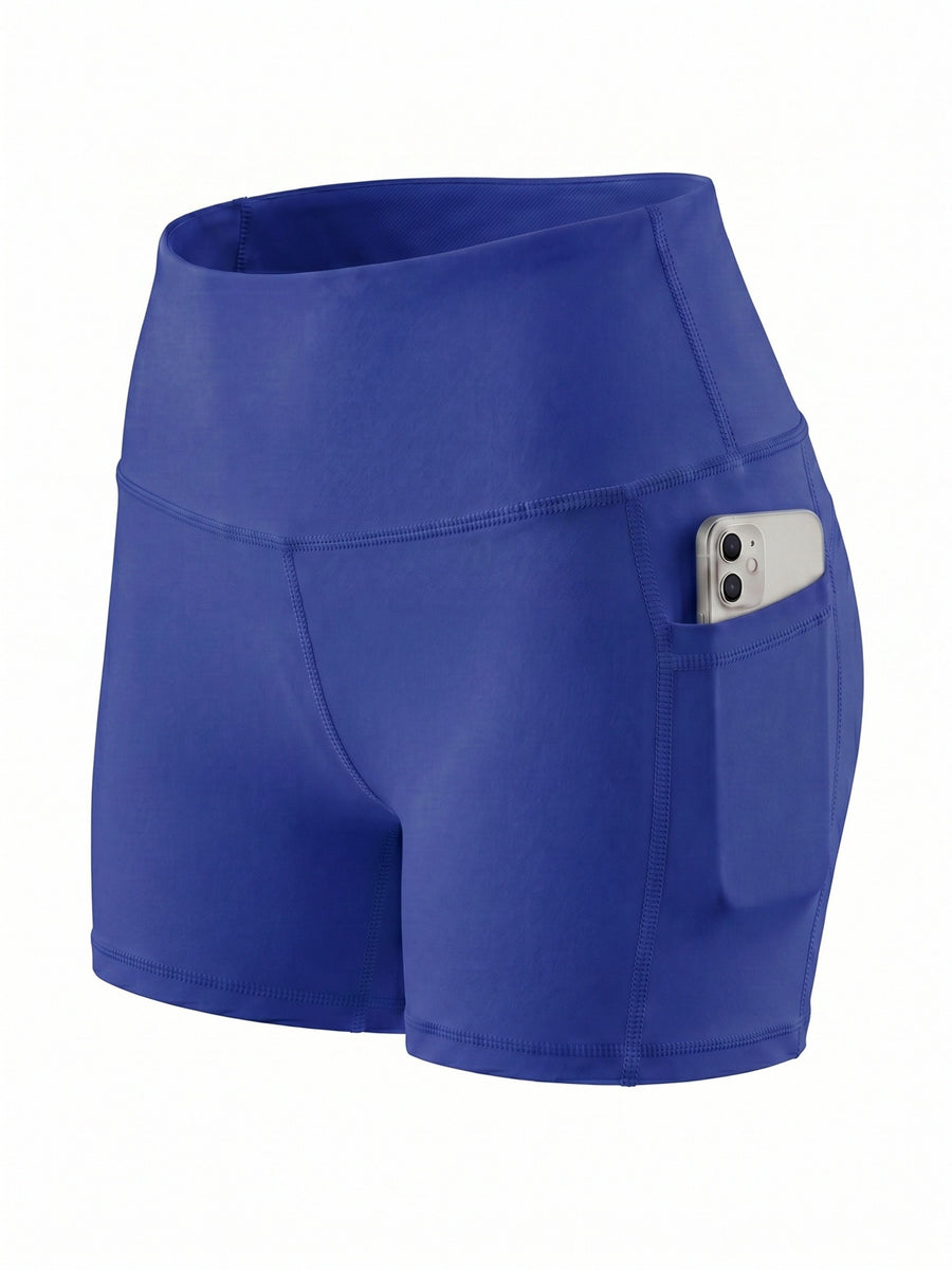 Summer Fashion Women's High-Waist 3-Inch Shorts with Pockets, Moisture-Wicking Summer Style - Anti-See-Through, Tummy Control, Non-Slip Waistband - Electric Blue