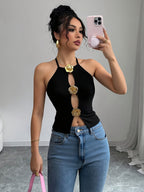 Summer Sexy Holiday Vacation Metallic 3D Floral Embellishment Hollow Out Casual Cami Dress Women'S Clothing - Black