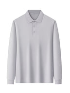 Men'S Long Sleeve Polo Shirt, Solid Color 3-Button Collar Basic Style, High-Density Drapey Wrinkle-Resistant Pearlized Fabric, Home Casual Texture, All-Season Versatile Collar Top for Daily Commute - Grey