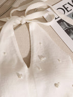 French-style Beaded Exquisite Halter Neck Camisole Vest, Trendy Babydoll Style, Elegant Backless Off-the-shoulder Top, Novel Creative Short Knitwear for Outerwear - French-style elegant and sweet beaded fashionable slim-fit backless halterneck knit sweater (white)