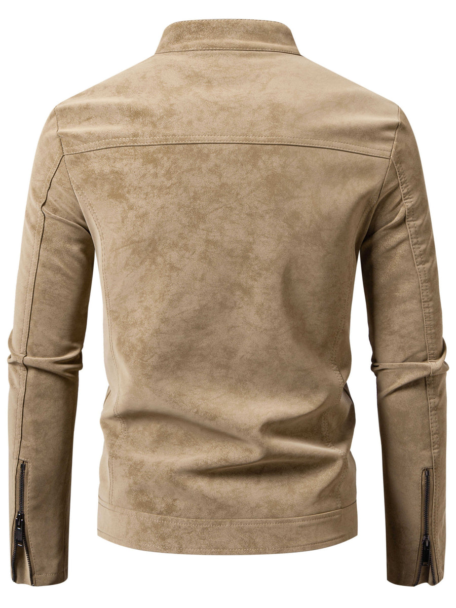 Men's Biker Jacket-Slim Fit Vintage Biker Jacket for Formal and Casual Wear - Khaki