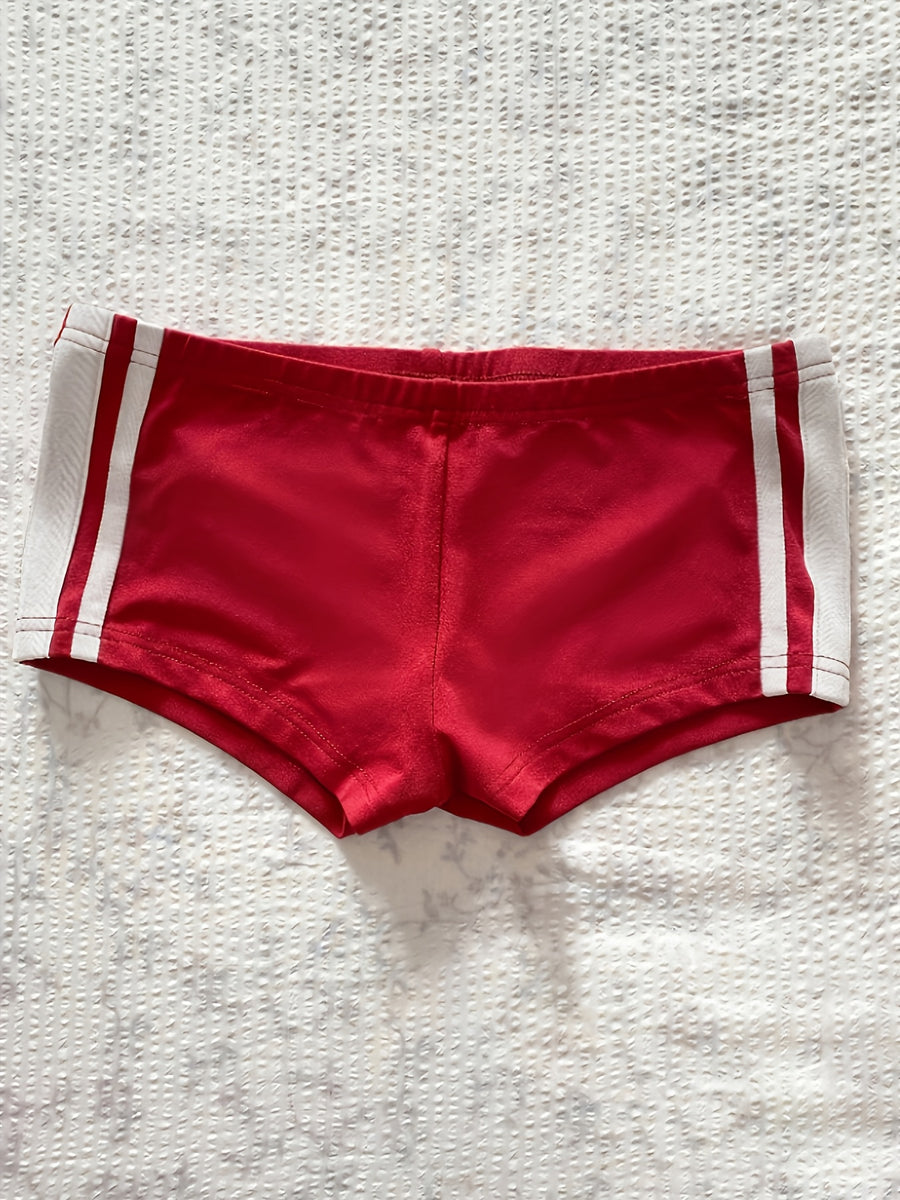 Women's Y2K High-Elastic Body-Hugging Mini Shorts - Ultra-Low Waist Solid Color Leggings Suitable for,, Dance & Casual Attire, Machine Washable Low-Rise Shorts with Non- Fabric - Red