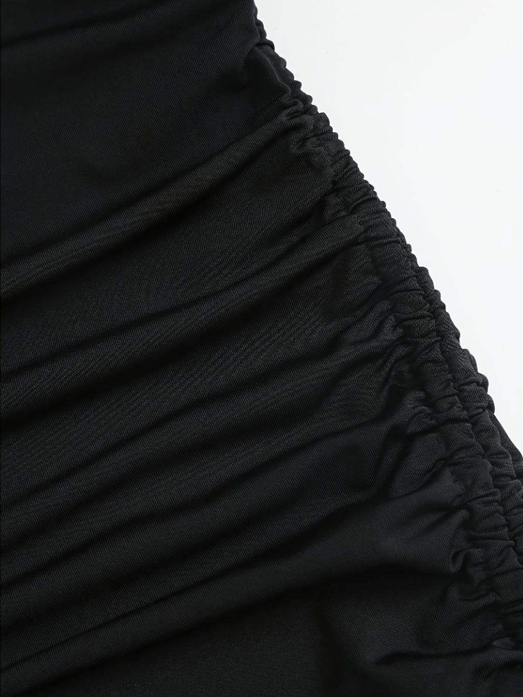 Elegant And Exquisite Halter Cowl Neck Sleeveless Bodycon Mini Dress, Fashion Side Ruched Irregular Asymmetrical Hem with Floral Lace Trim, Slim Fit Black Short Dress for Club, Party, Night Out And Daily Fashion Look - Black