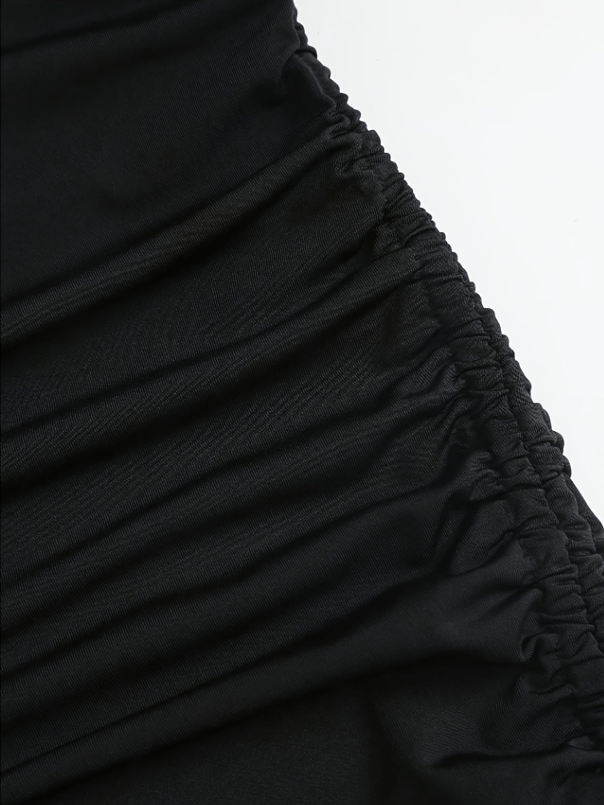 Elegant And Exquisite Halter Cowl Neck Sleeveless Bodycon Mini Dress, Fashion Side Ruched Irregular Asymmetrical Hem with Floral Lace Trim, Slim Fit Black Short Dress for Club, Party, Night Out And Daily Fashion Look - Black